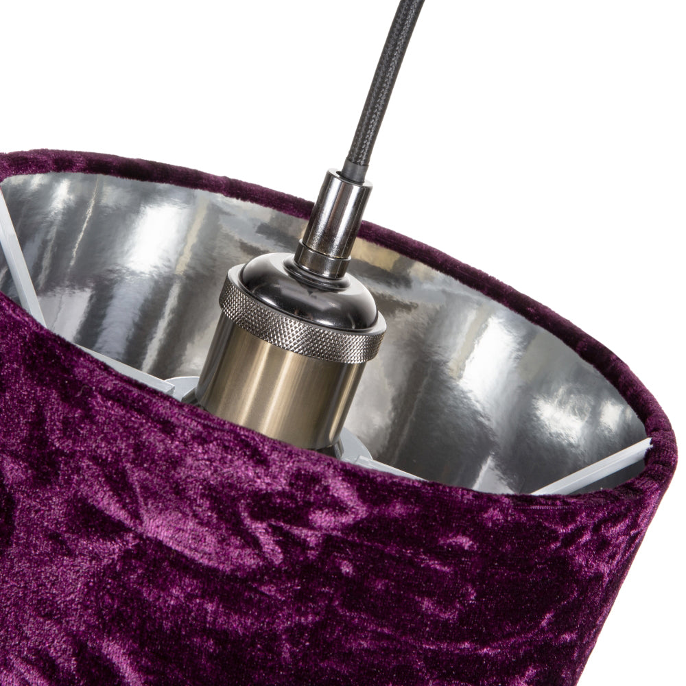 Modern Purple Crushed Velvet 8" Table/Pendant Lampshade with Shiny Silver Inner Image 3