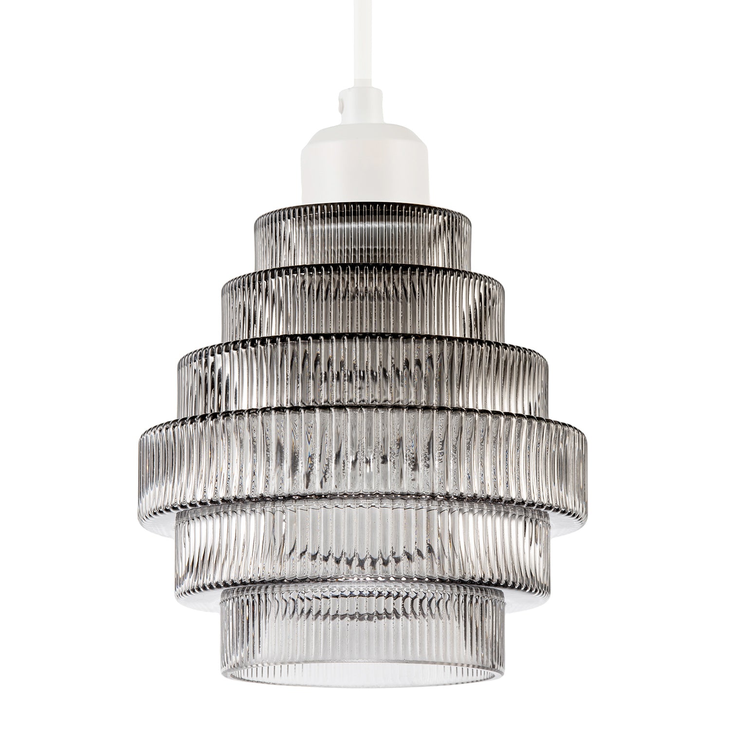Tiered Stepped Design Smoked Ribbed Glass Pendant Ceiling Light Shade Image 1