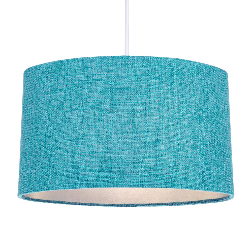 Contemporary and Sleek Teal Linen Fabric Oval Lamp Shade with Silver Lining Image 2