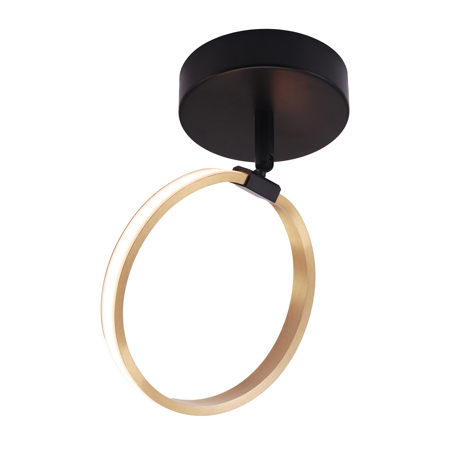 Modern Fully Adjustable Gold Ring LED Ceiling or Wall Light with Mat Black Base Image 1