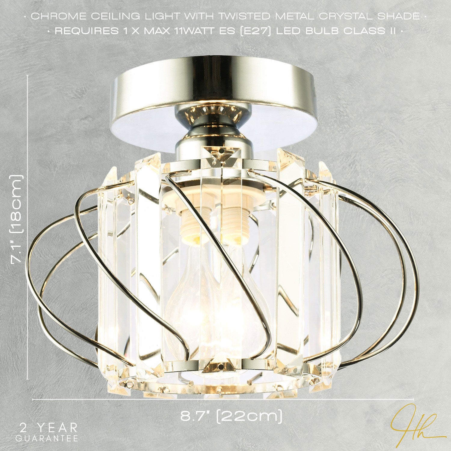 Modern Polished Chrome Ceiling Light Fitting with Clear Crystal Glass Image 7