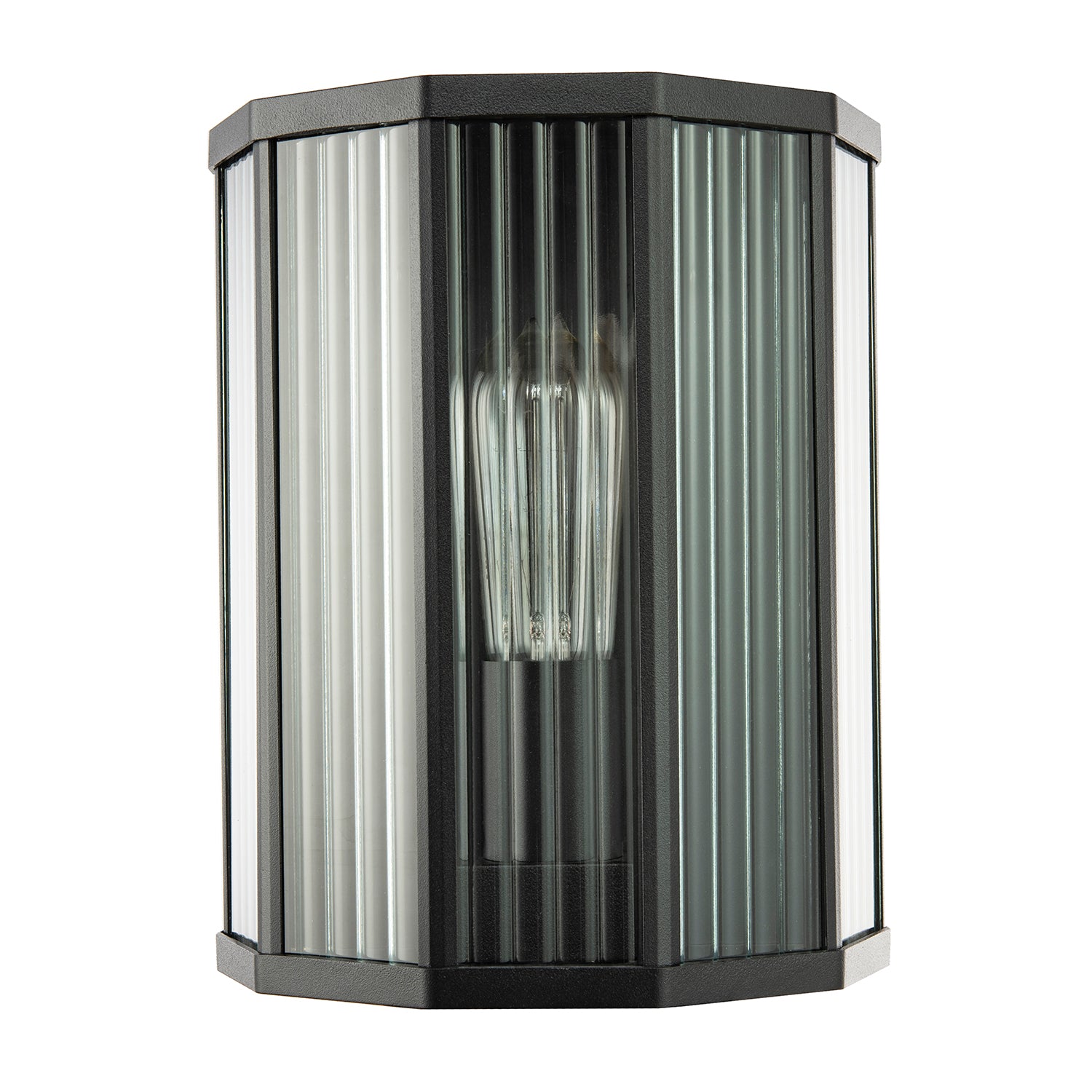 Contemporary Outdoor Garden Half Lantern Wall Lamp with Clear Ribbed Glass Image 2