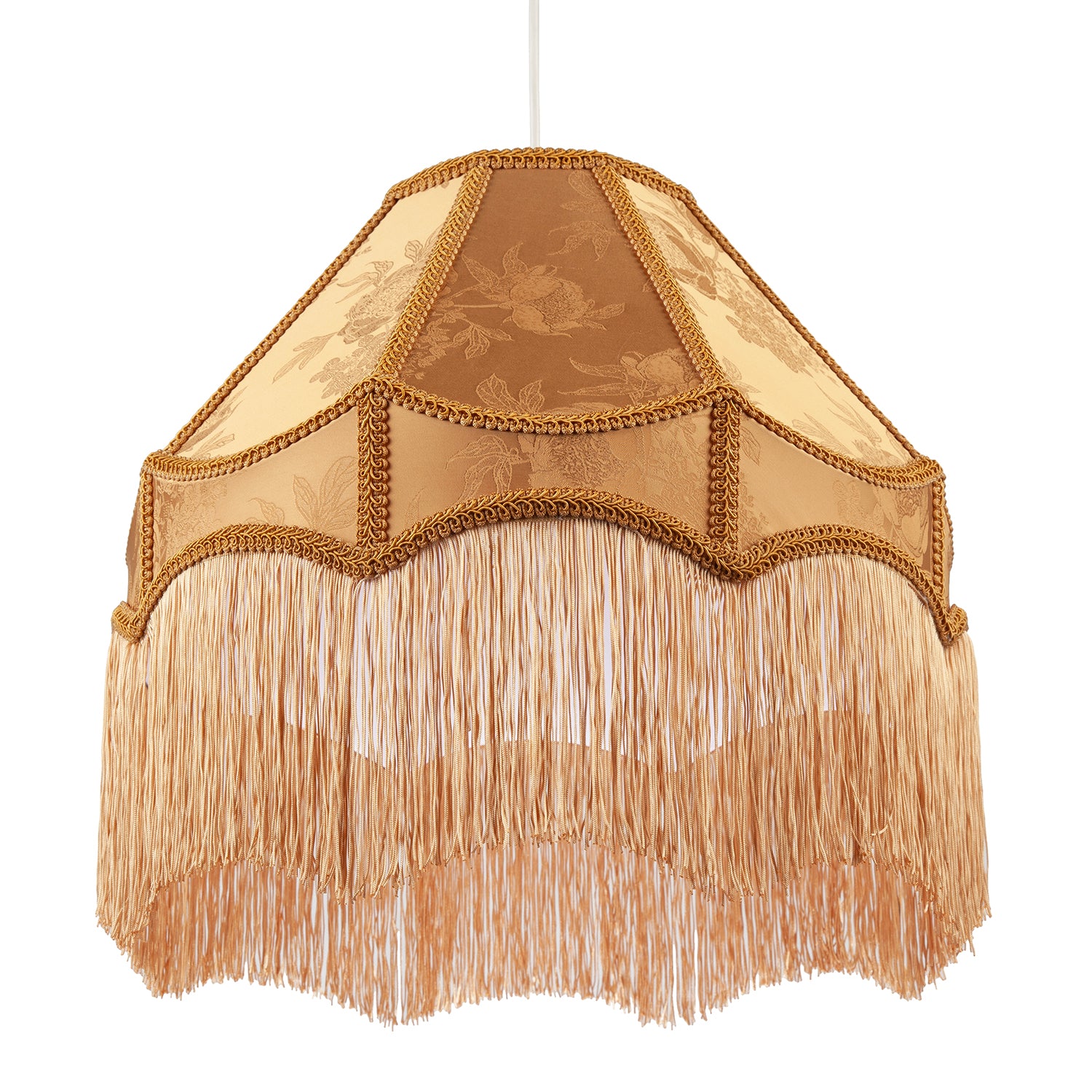 Gold Faux Silk Large Victorian Lamp Shade with Textured Floral Decor Image 3