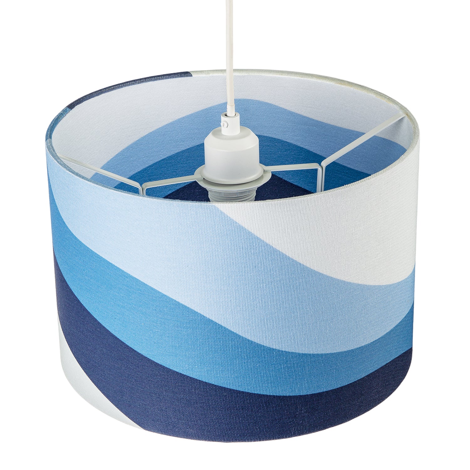 Midnight Blue Linen Fabric Lamp Shade with Inner and Outer Wavy Design Image 3