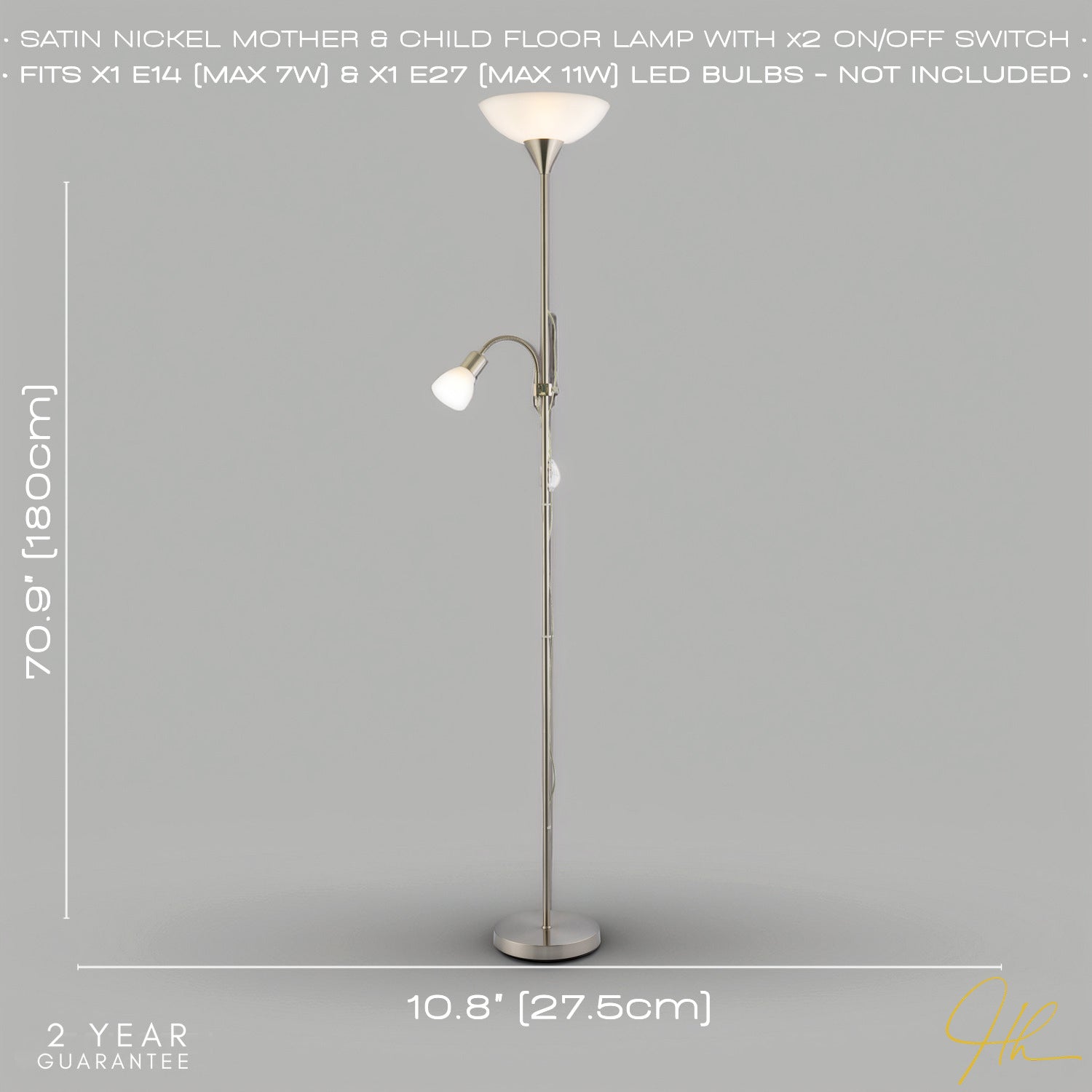 Nickel Mother and Child Floor Lamp with Adjustable Reading Light and Switches Image 6