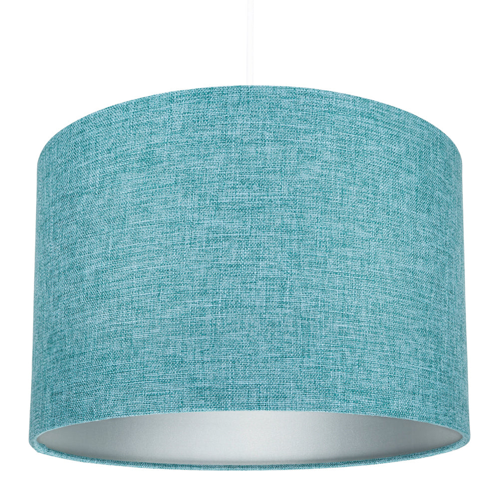 Contemporary and Sleek 12 Inch Teal Linen Fabric Drum Lamp Shade 60w Maximum Image 6