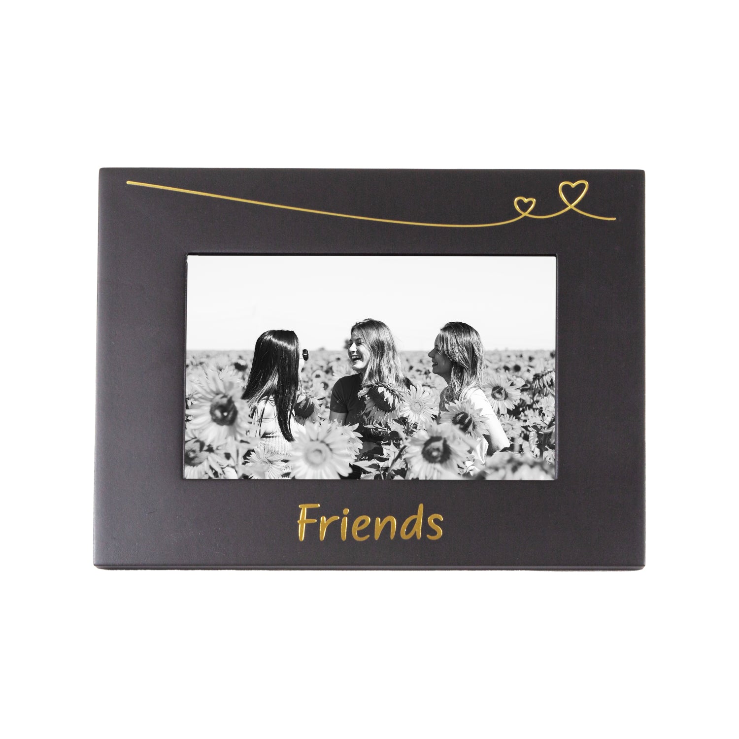 Cute and Modern Friends 4" x 6" Black Photo Frame with Catchy Gold Foil Decor Image 1