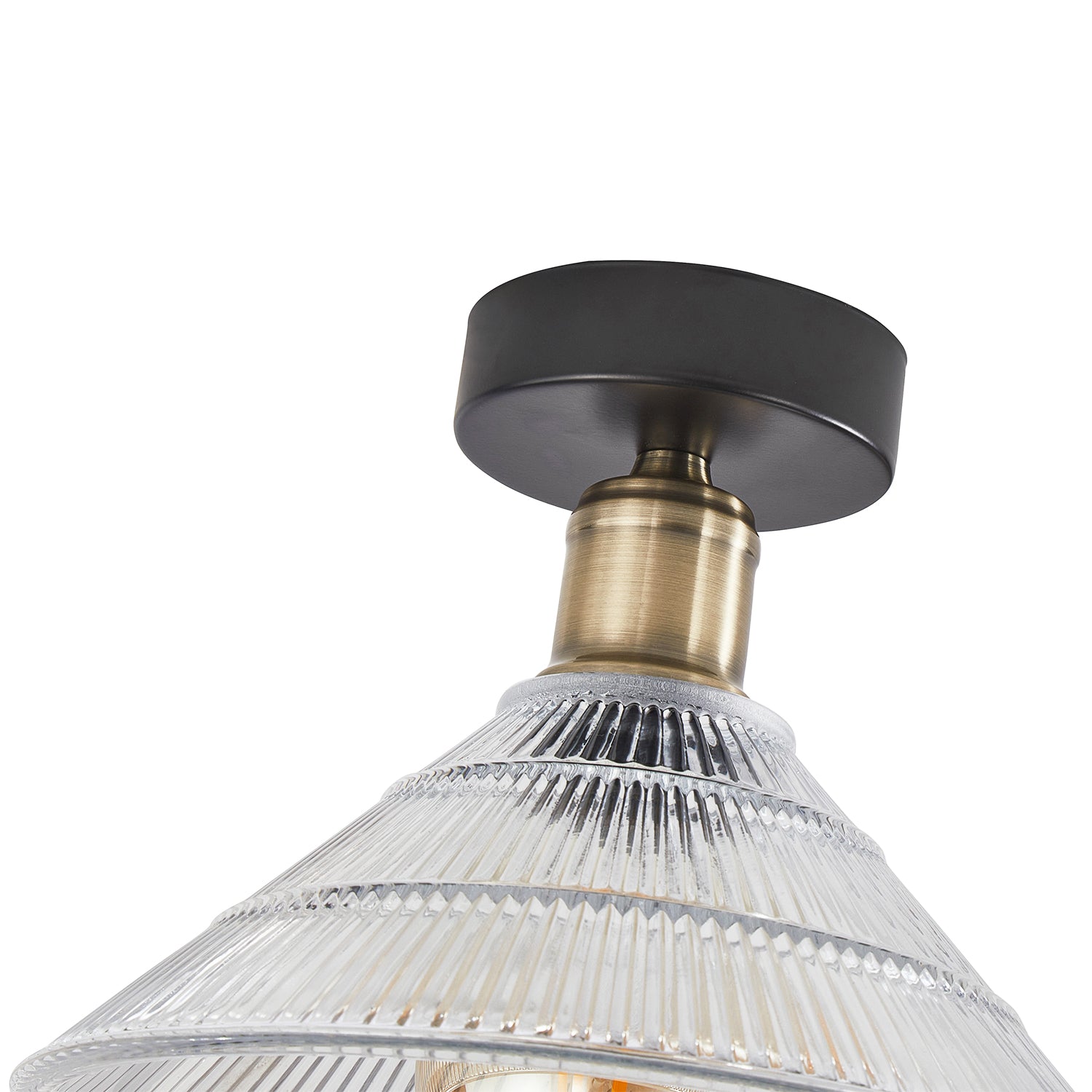 Modern Industrial Semi Flush Ceiling Light in Matte Black and Ribbed Clear Glass Image 3