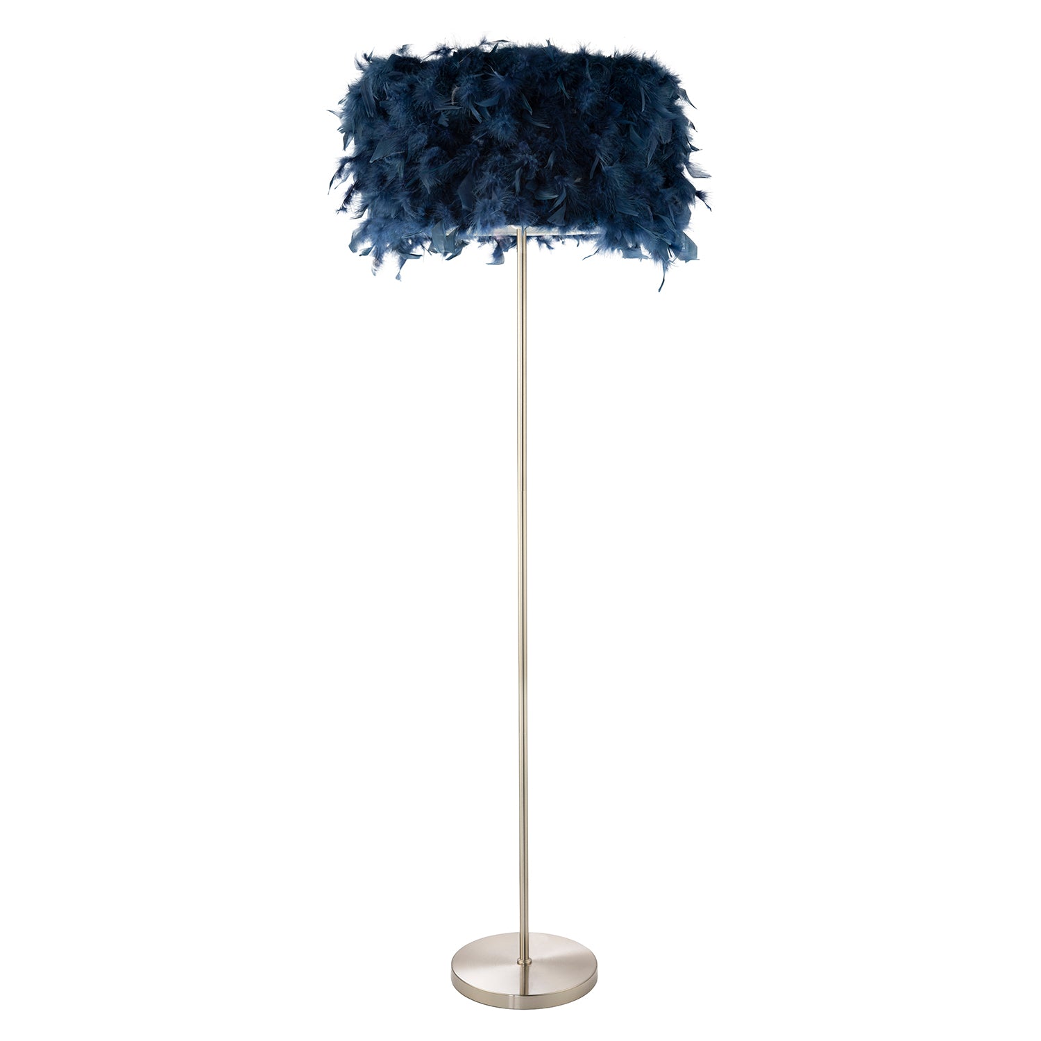 Modern and Chic Midnight Blue Feather Floor Lamp with Satin Nickel Plated Base Image 2