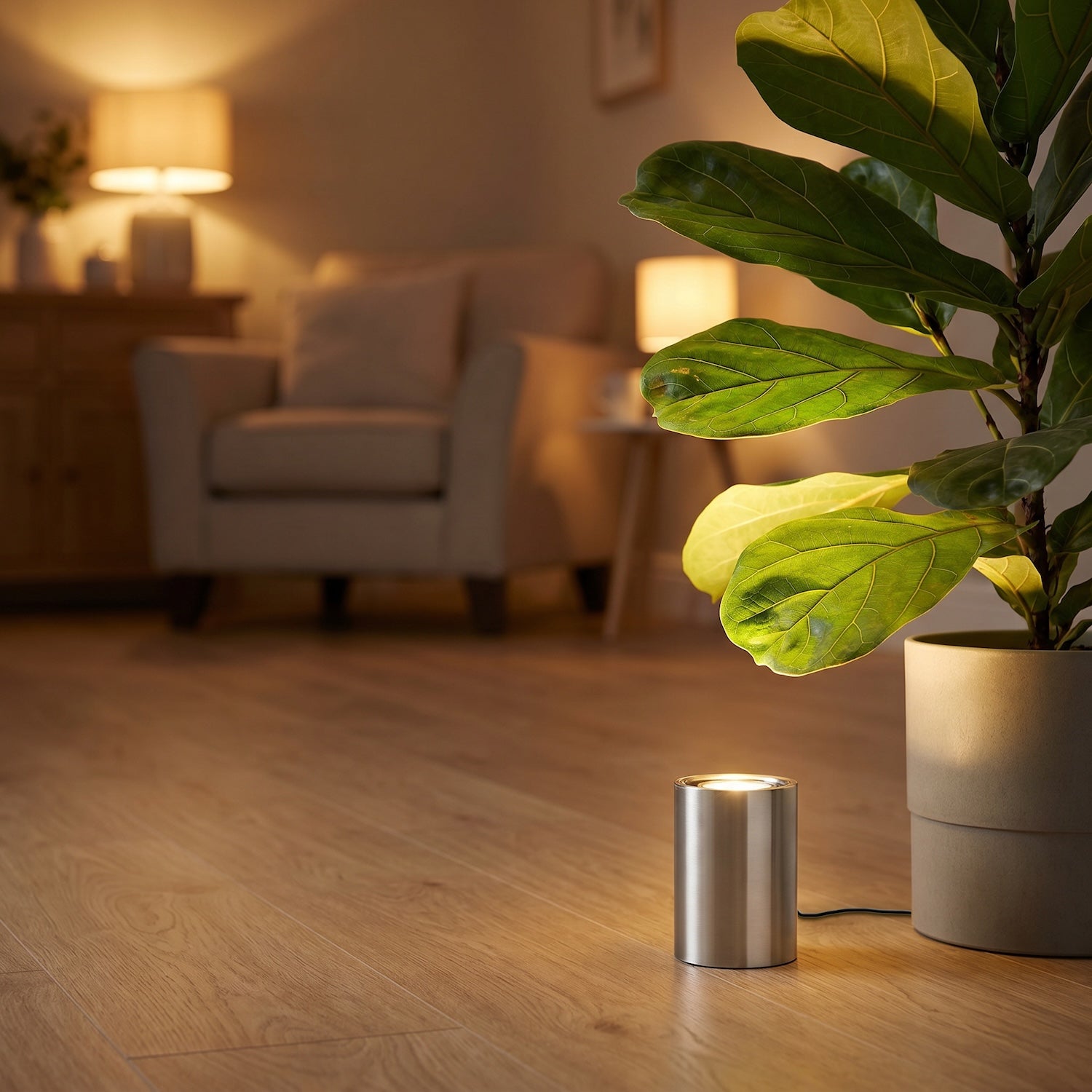 Small and Contemporary Satin Chrome LED Table/Floor Lamp Uplighter Image 6