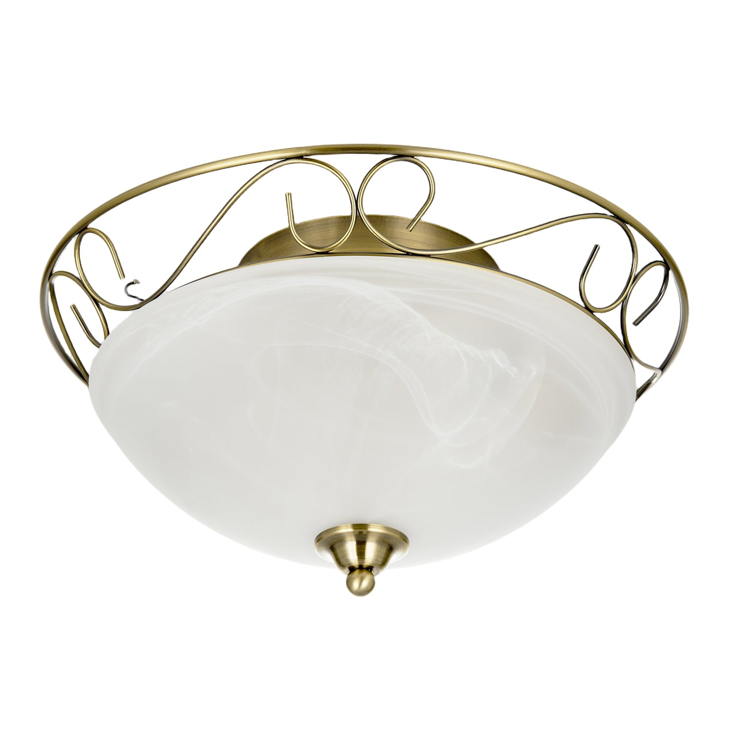 Traditional Antique Brass Flush Ceiling Light with Alabaster Glass Image 5