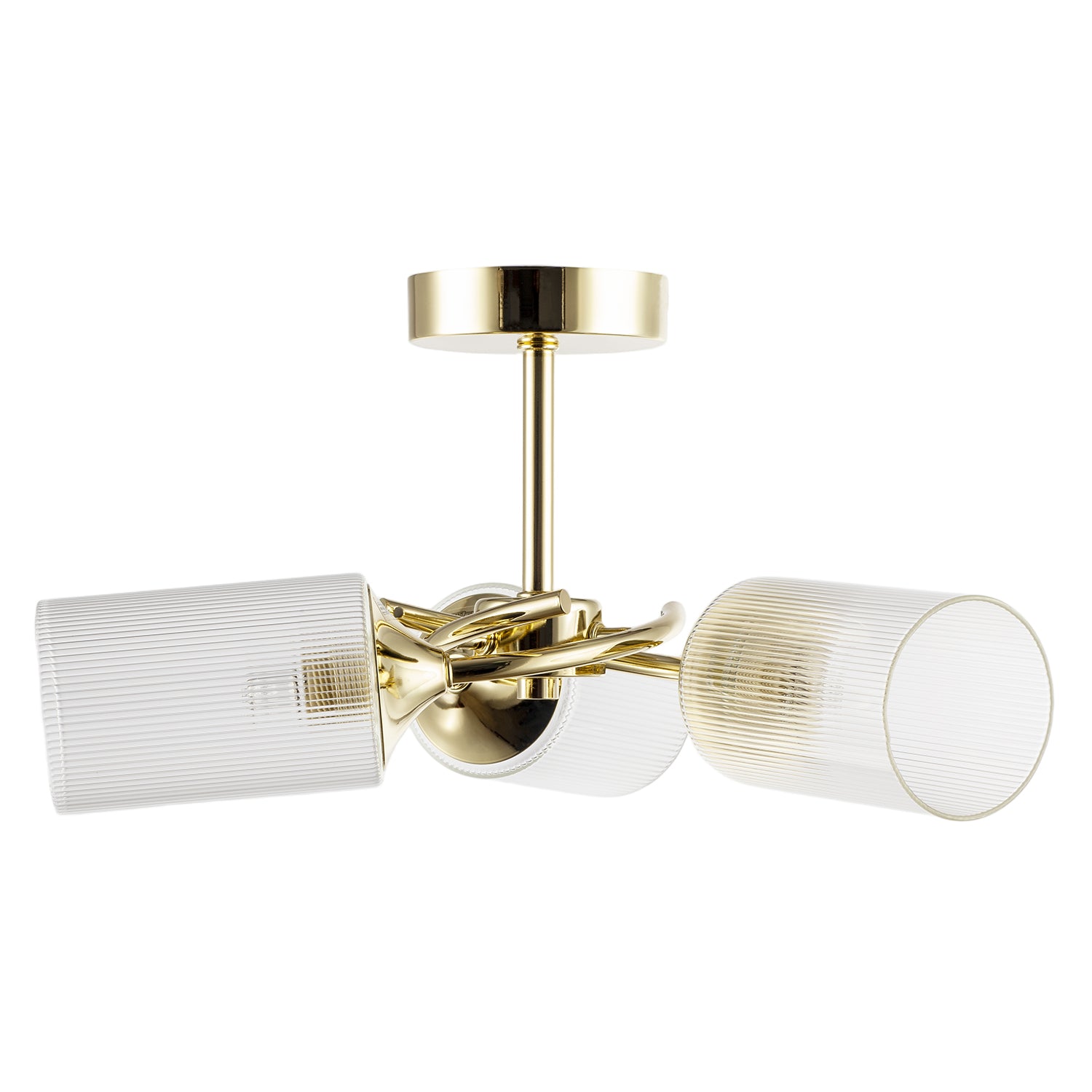 Modern Gold Ceiling Light with Cylindrical Lined Clear Glass Shades Image 5
