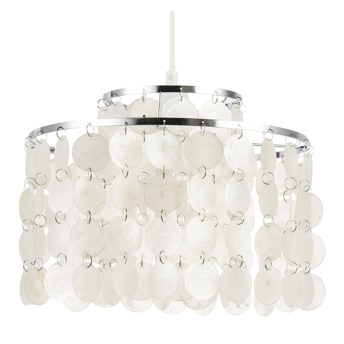 Chrome Pendant Shade with Cascading Natural Capiz Style Shell Discs Image 1