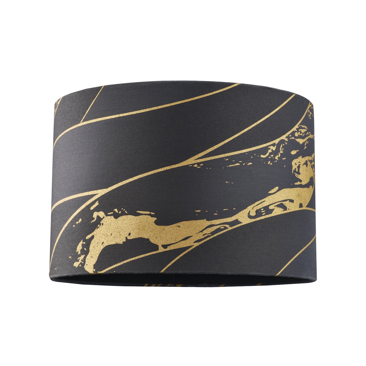 Designer Black Cotton Fabric Lamp Shade with Gold Foil Lines and Waves Decor Image 1