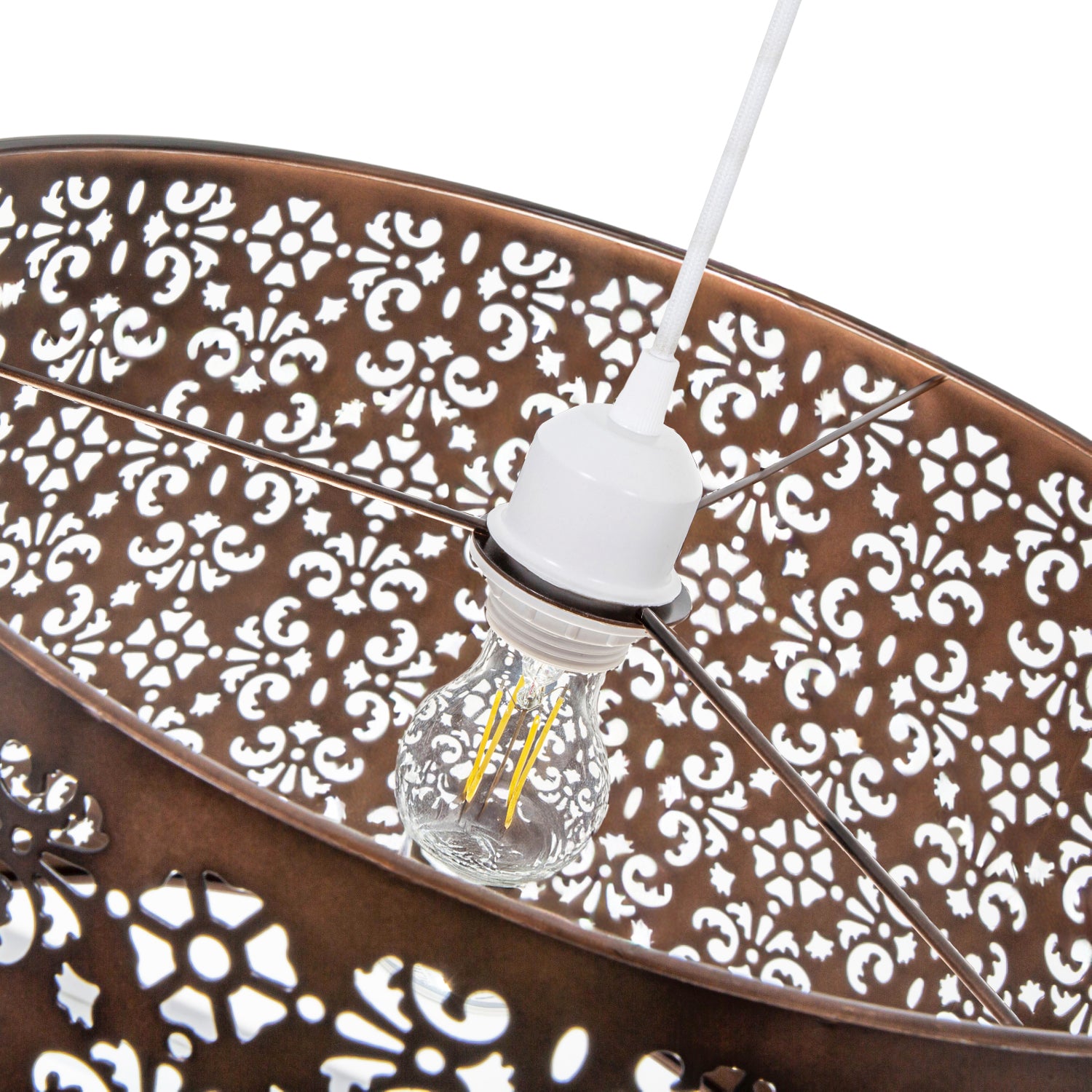 Moroccan Designed Large Bronze Metal Pendant Shade with Floral Decor Image 5