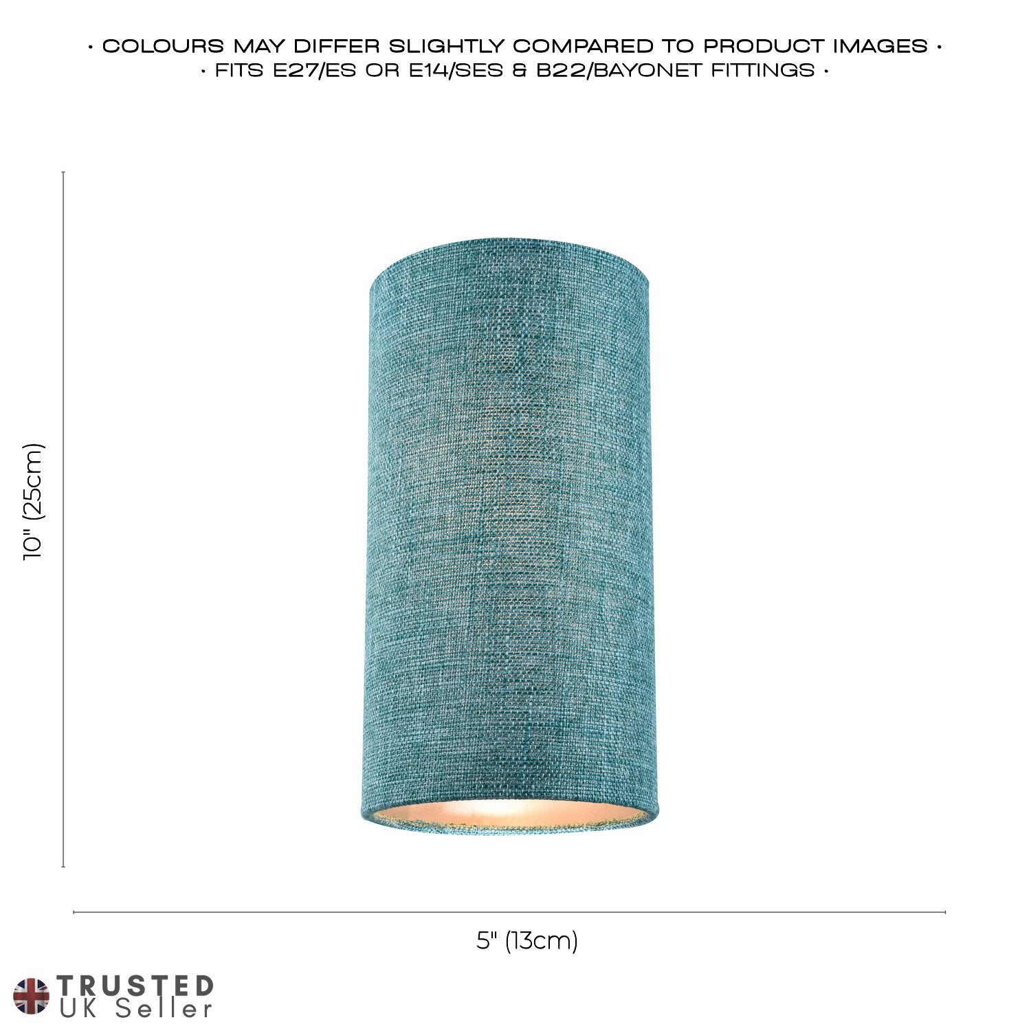 Modern and Stylish Textured Teal Linen Fabric Tall Cylindrical 25cm Lampshade Image 6