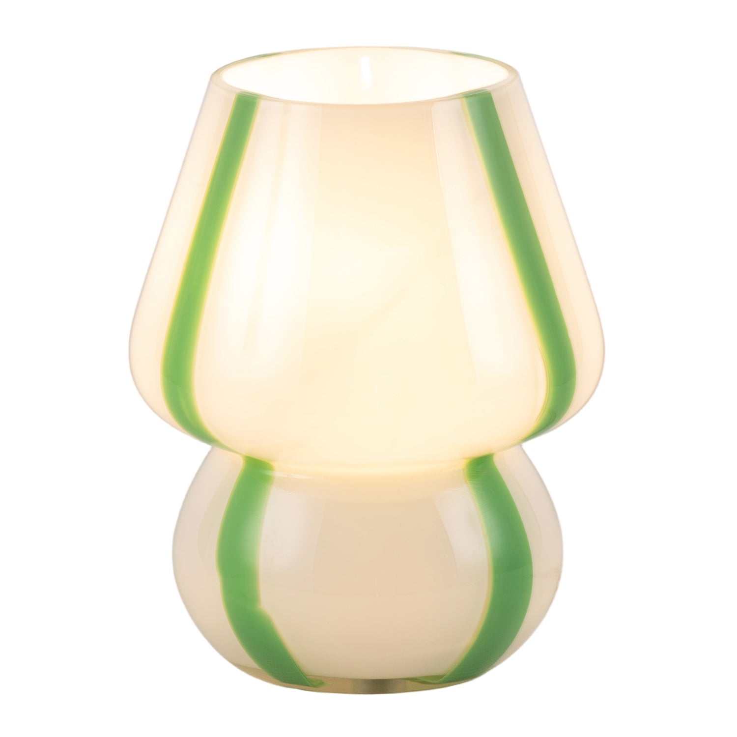 Handcrafted Art Glass Table Lamp in Soft White with Bold Green Ribbons Image 8