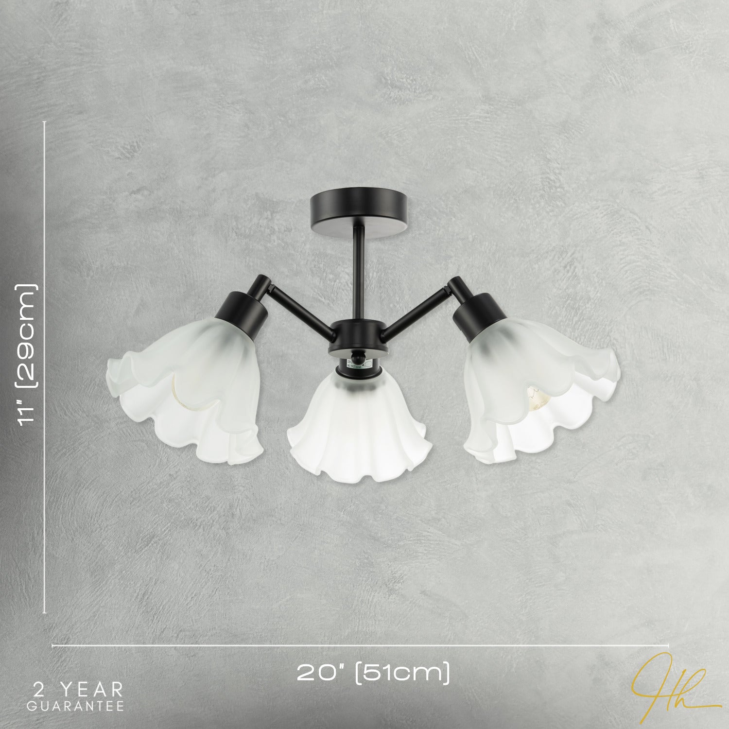 Traditional Black Ceiling Light with Frosted Scallop Glass Shades Image 7