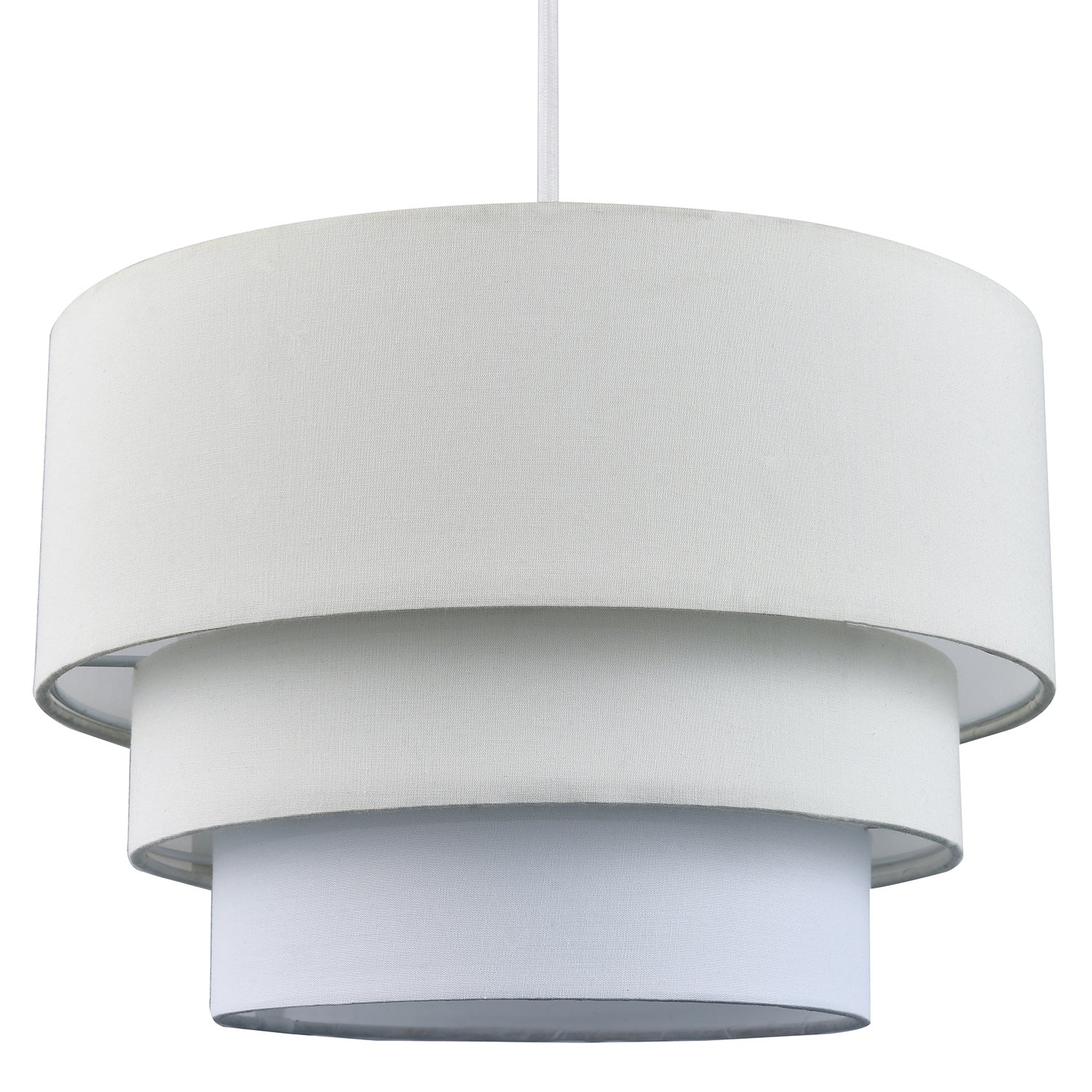 Contemporary Round Triple Tier Cream and White Cotton Fabric Pendant Light Shade Image 2