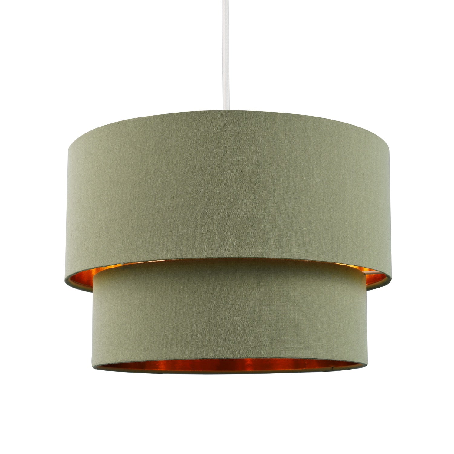 Modern Olive Green Cotton Double Tier Ceiling Shade with Shiny Copper Inner Image 1