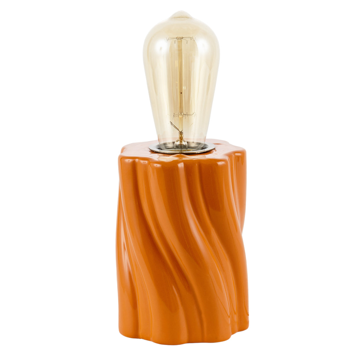 Burnt Orange Glaze Table Lamp Base with Sculptural Twisted Wave Design Image 3