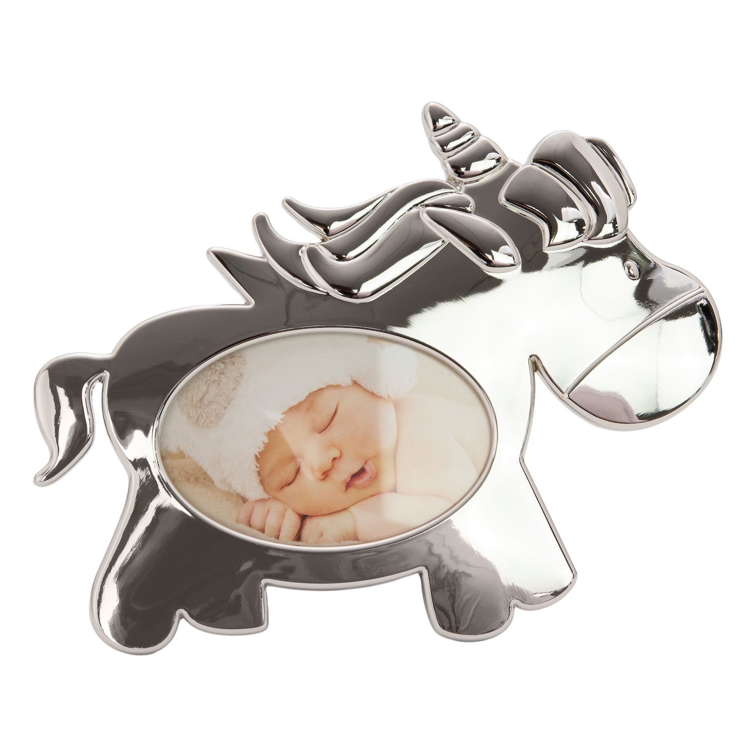 Cute Unicorn Themed Shiny Nickel Plated Metal Baby Oval Picture Frame Image 3