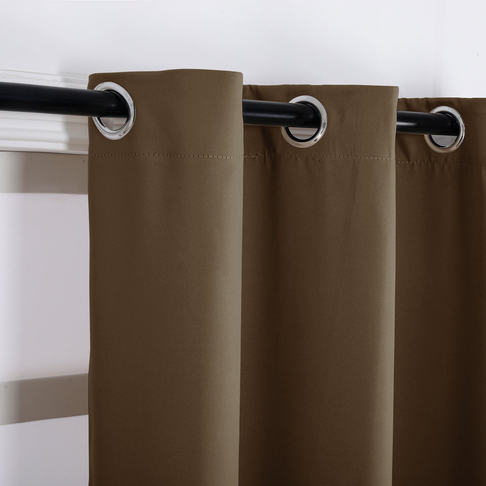 Brown Blackout Curtains - Eyelet Thermal Curtain  - 46 x 63 Inch Drop - 2 Panel Image 5