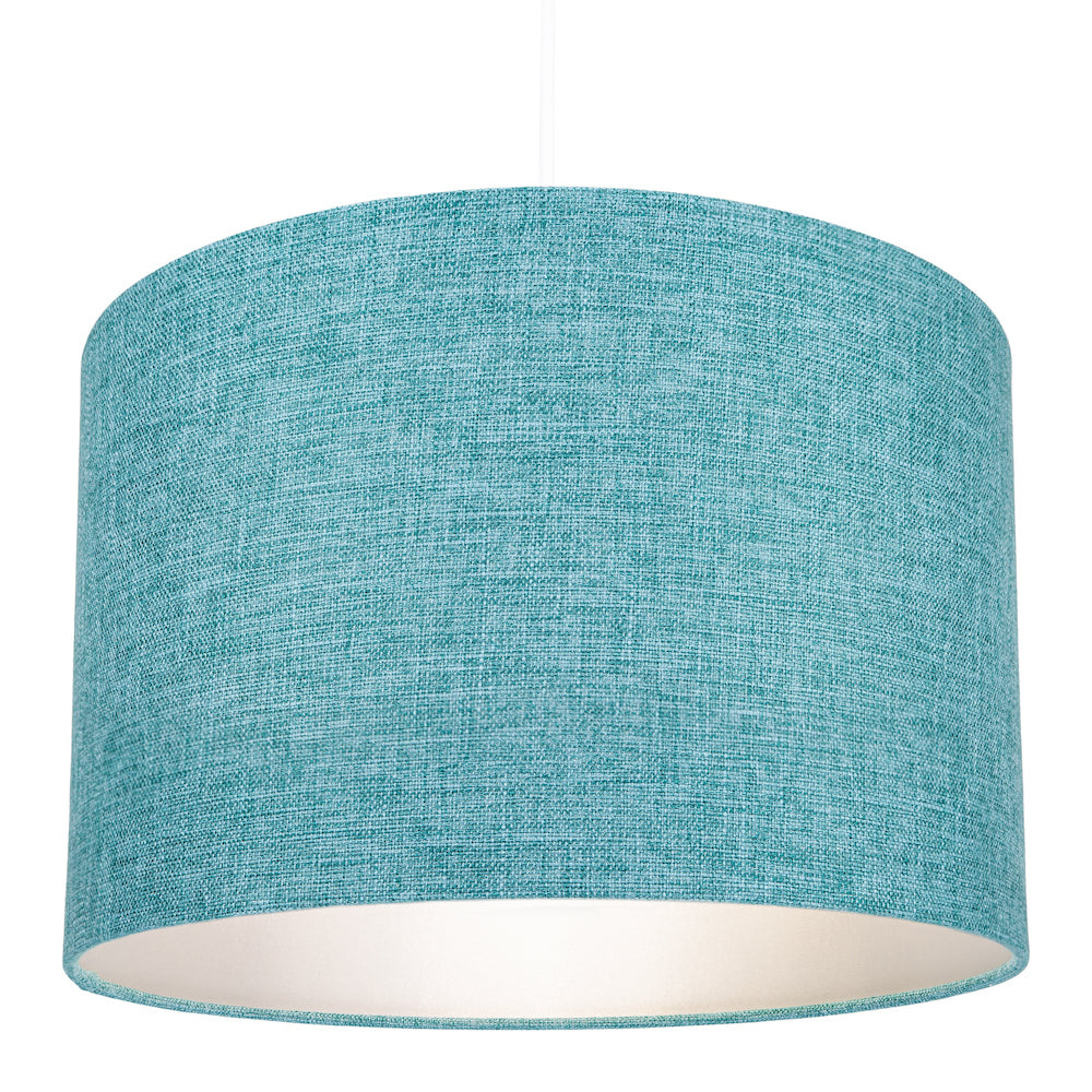 Contemporary and Sleek 12 Inch Teal Linen Fabric Drum Lamp Shade 60w Maximum Image 7