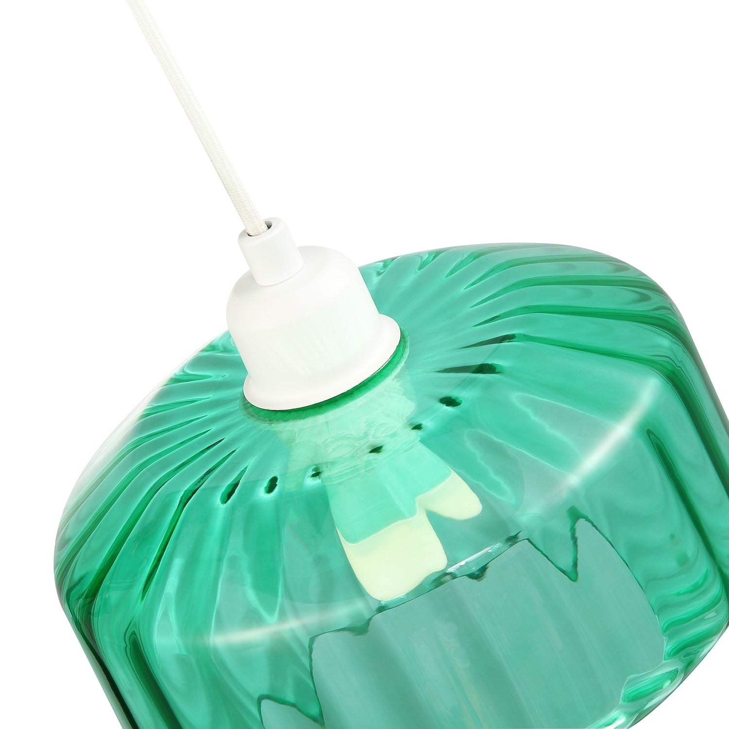 Modern Emerald Green Ribbed Glass Non Electric Pendant Shade with Flat Style Image 5