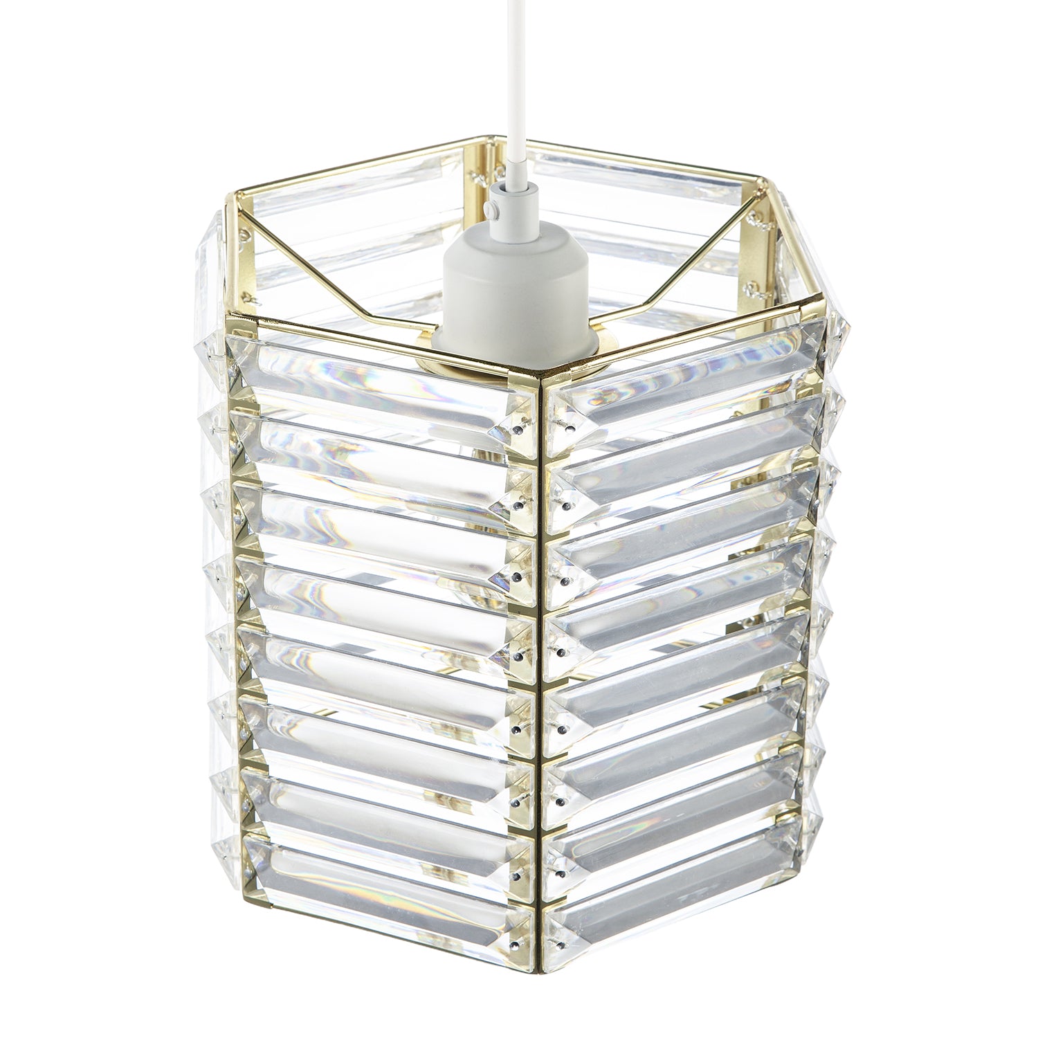Modern Hexagonal Polished Gold Pendant Shade with Clear Acrylic Rods Image 3