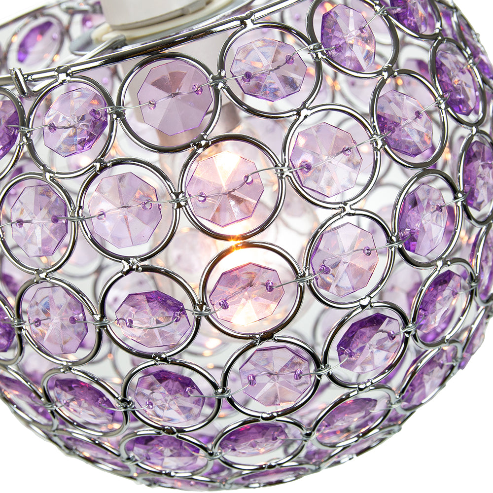 Modern Round Globe Easy Fit Pendant Shade with Small Purple Acrylic Bead Jewels Image 3