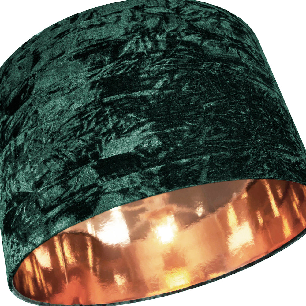 Modern Green Crushed Velvet 20" Floor/Pendant Lampshade with Shiny Copper Inner Image 3