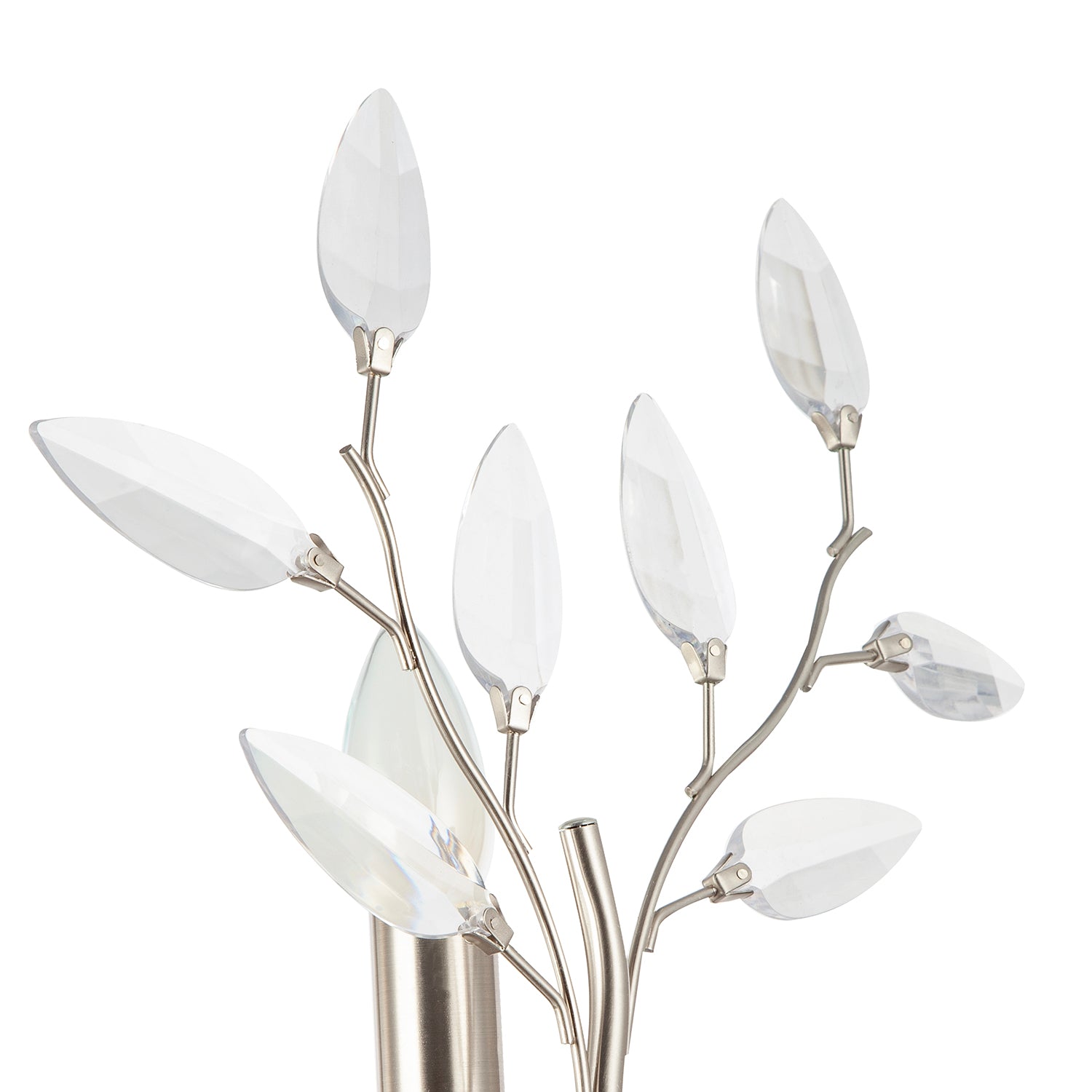 Modern Birch Satin Nickel Plated Wall Light Fixture with Clear Acrylic Leaves Image 3