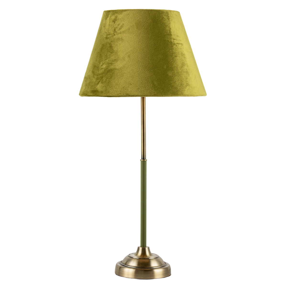 Elegant Green and Antique Brass Table Lamp with Olive Velvet Shade Image 1