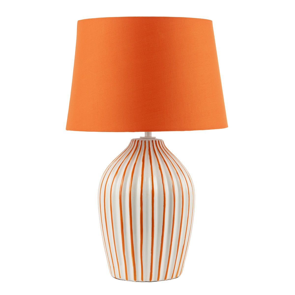 Orange and White Gloss Ceramic Table Lamp with Hand Painted Stripes Image 1
