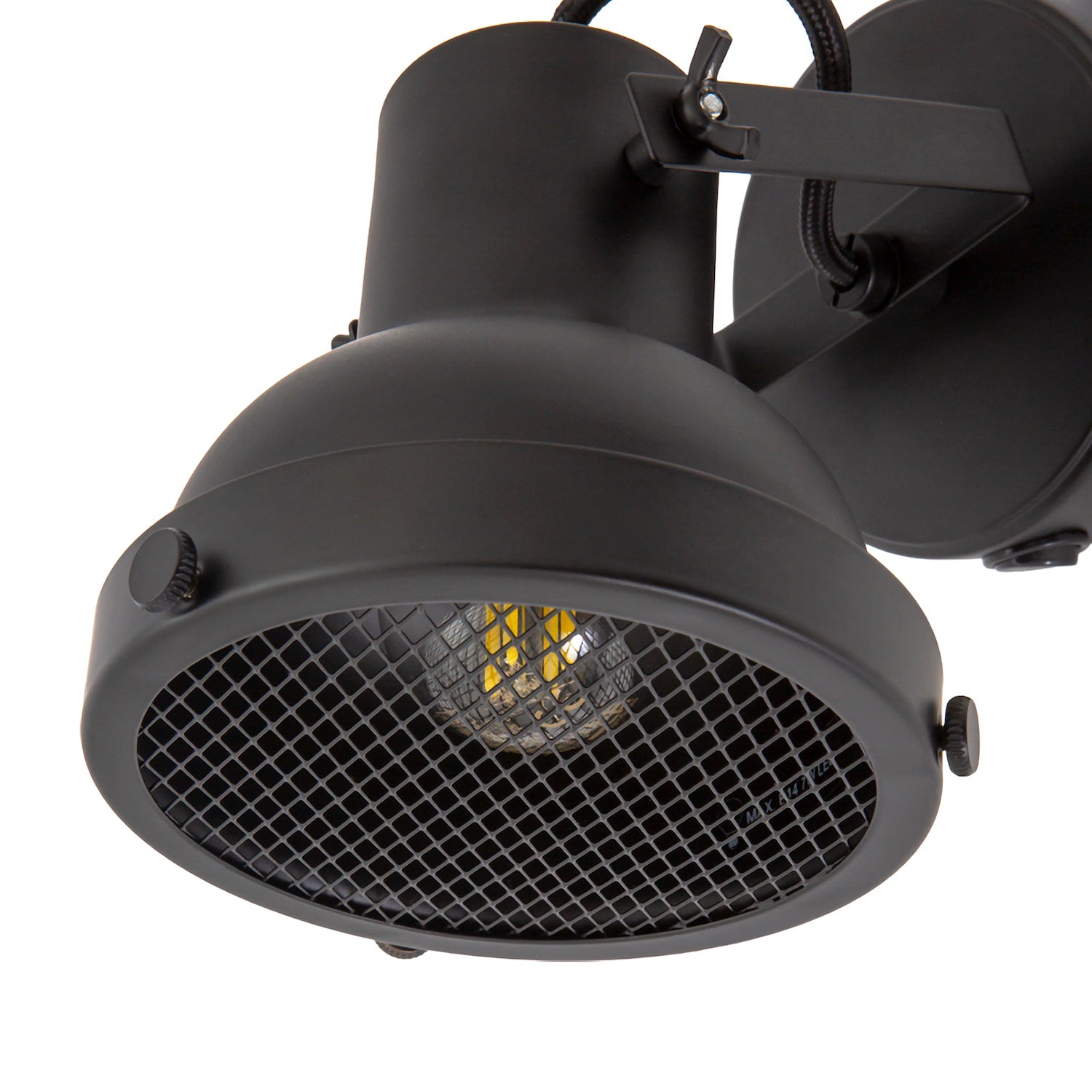 Vintage and Industrial Matte Black Spot Wall Light Fitting with Grill Image 8