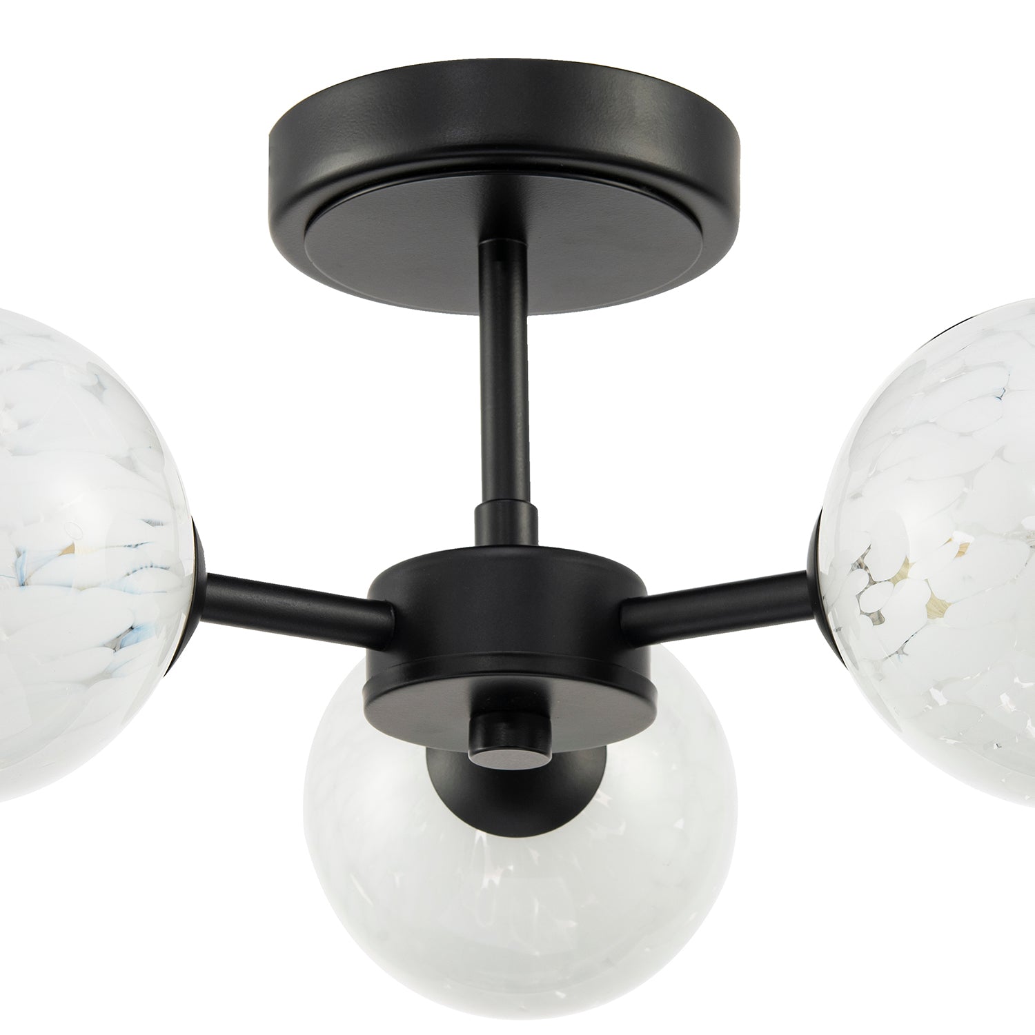 Designer Matte Black Ceiling Light with White Confetti Snowflake Glass Shades Image 4