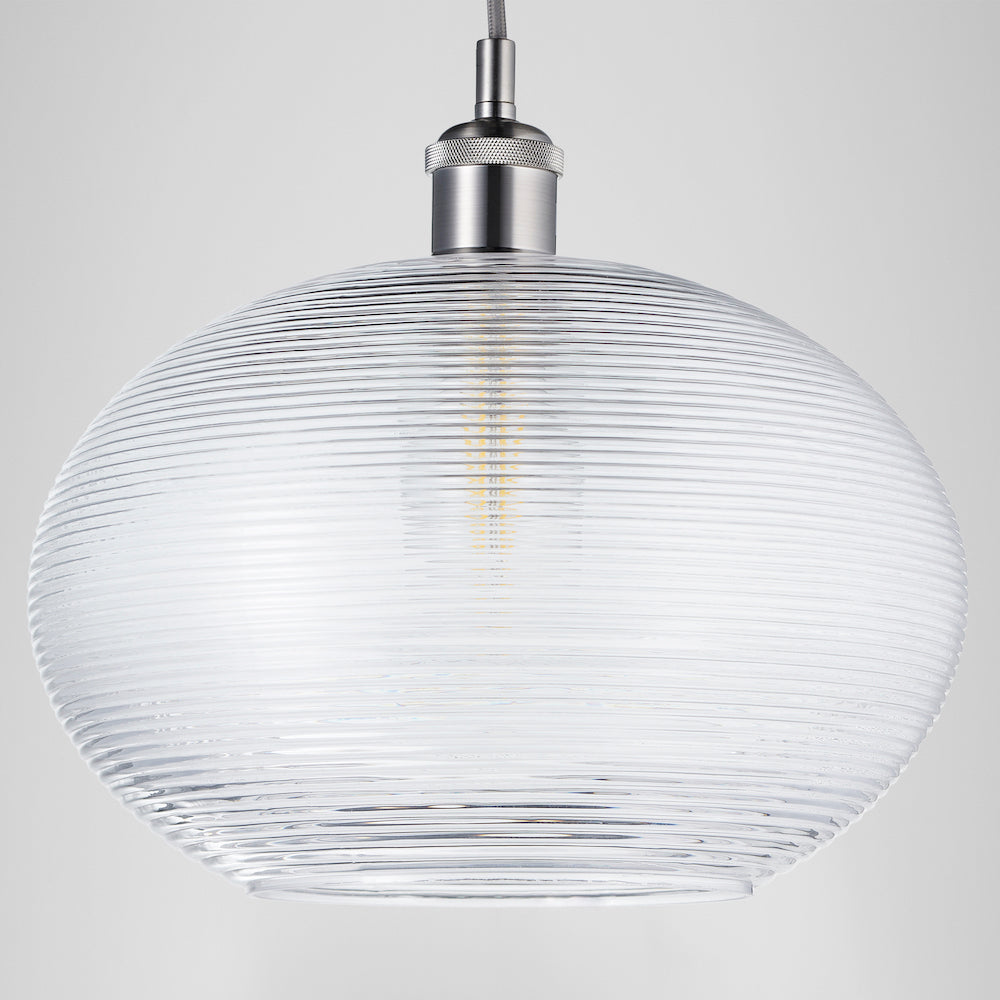 Contemporary Clear Ribbed Spiral Glass Easy Fit Drum Shaped Pendant Light Shade Image 6