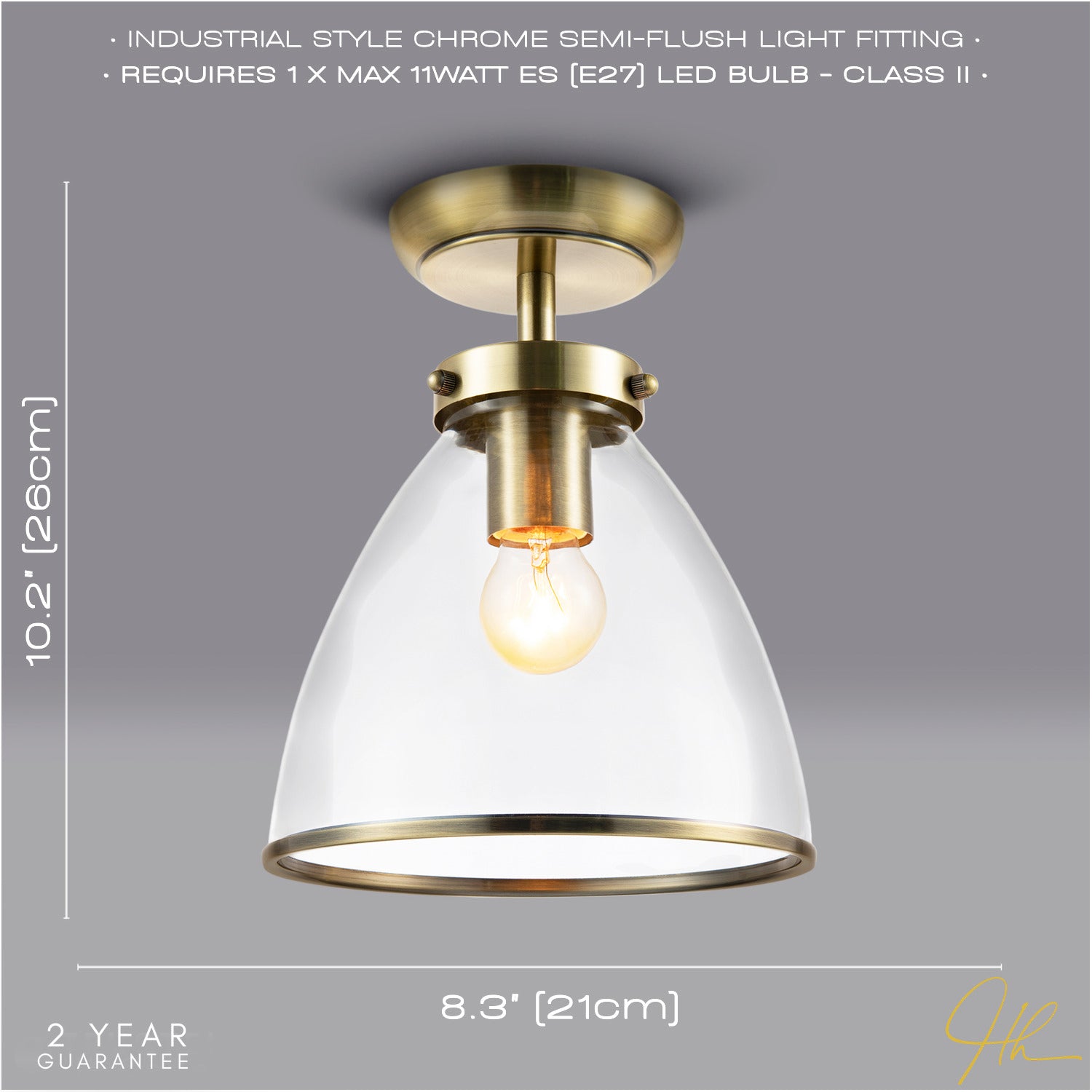 Industrial Style Antique Brass Ceiling Lamp Fitting with Transparent Glass Shade Image 5
