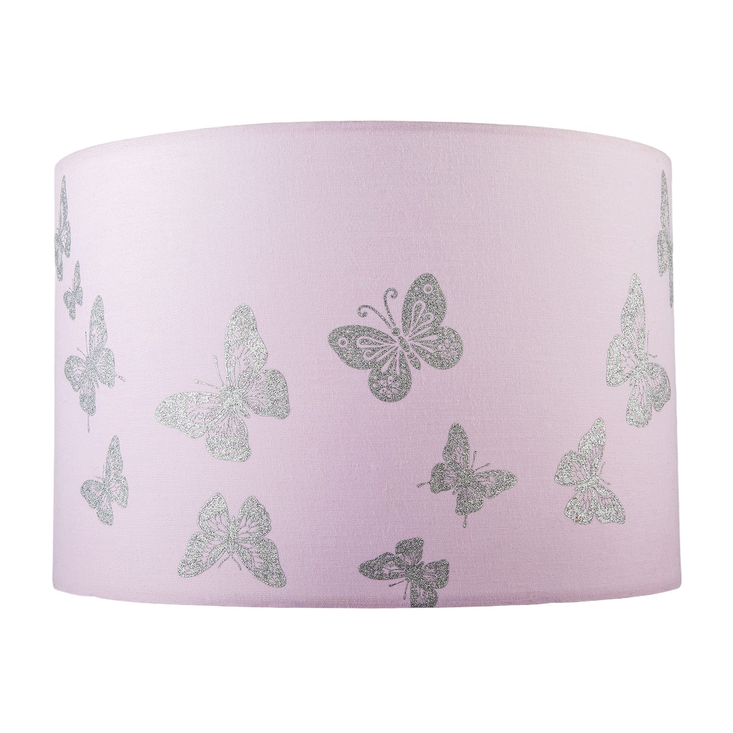 Modern Feminine Soft Pink Lamp Shade with Silver Glitter Butterflies Image 4