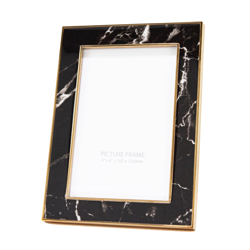 Modern Designer Black Marble Print 4x6 Frame with Clear Enamel and Gold Metal Image 1