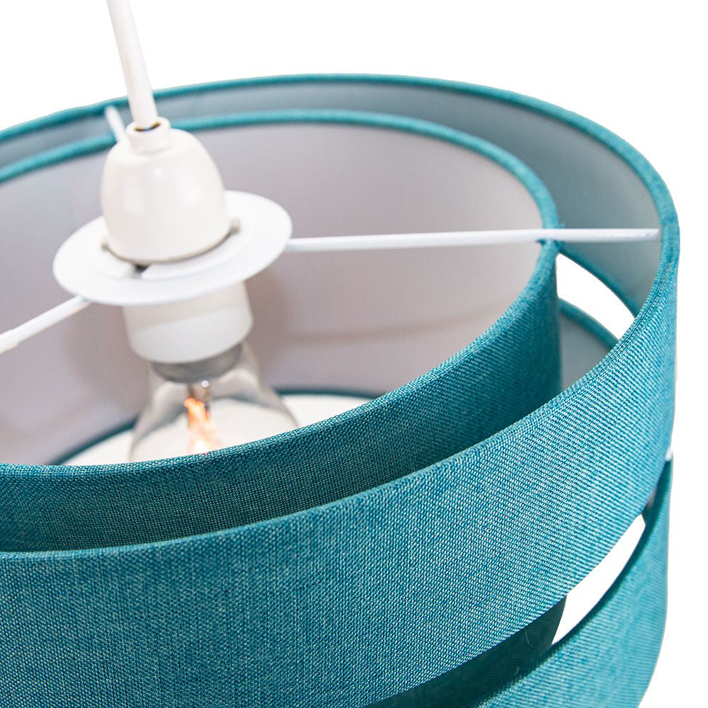 Contemporary Quality Teal Linen Fabric Triple Tier Ceiling Pendant Light Shade Image 3