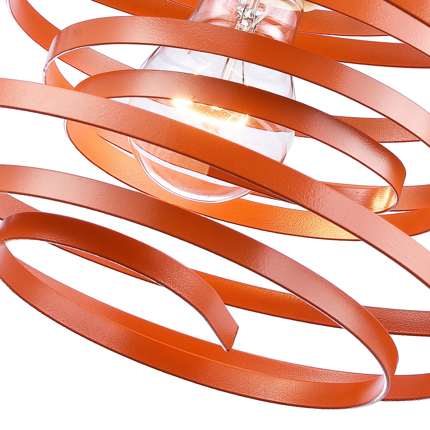 Contemporary Orange Gloss Metal Double Ribbon Spiral Swirl Ceiling Light Pendant Image 5