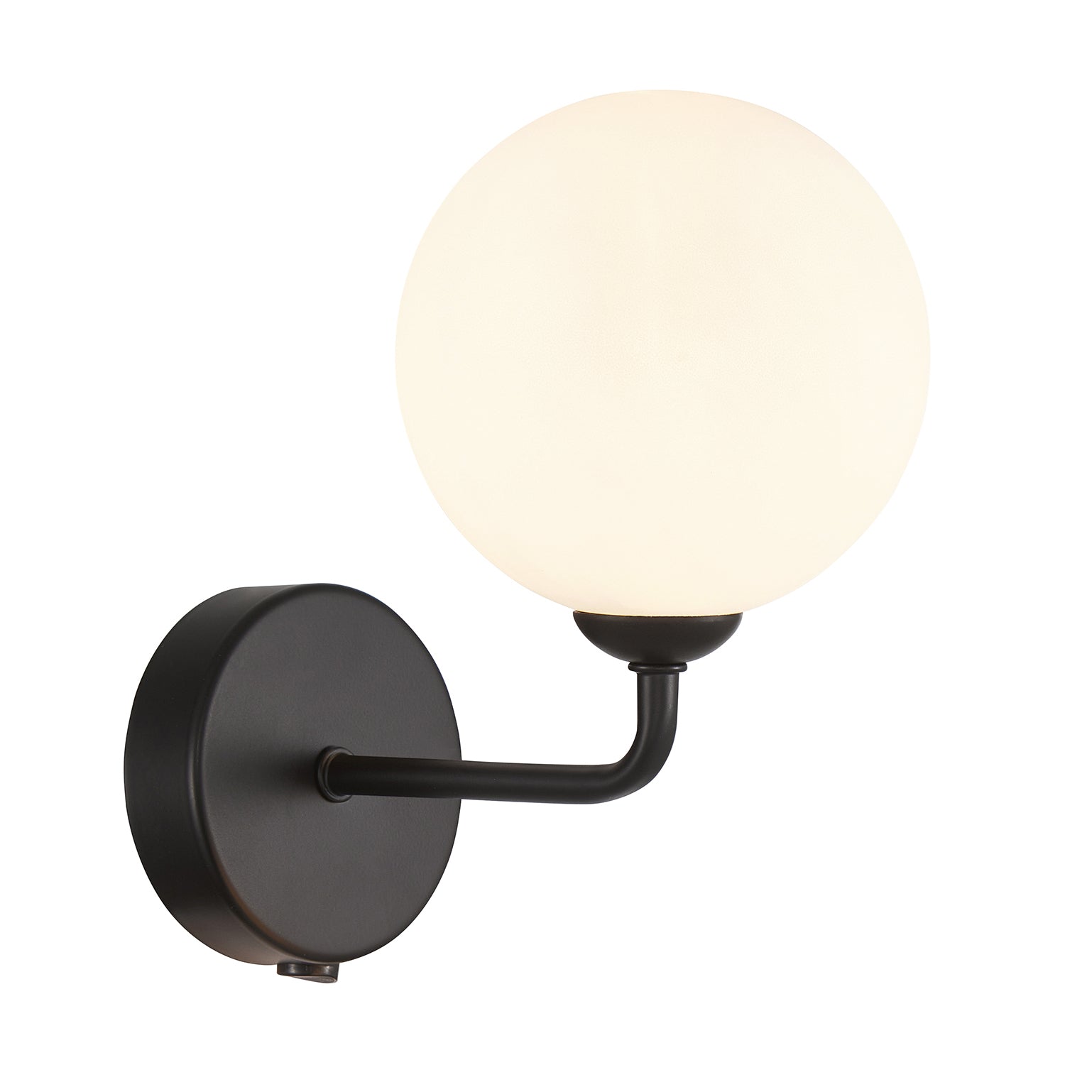 Contemporary Chic Matte Black Wall Light with Opal White Globe Glass Shade Image 1