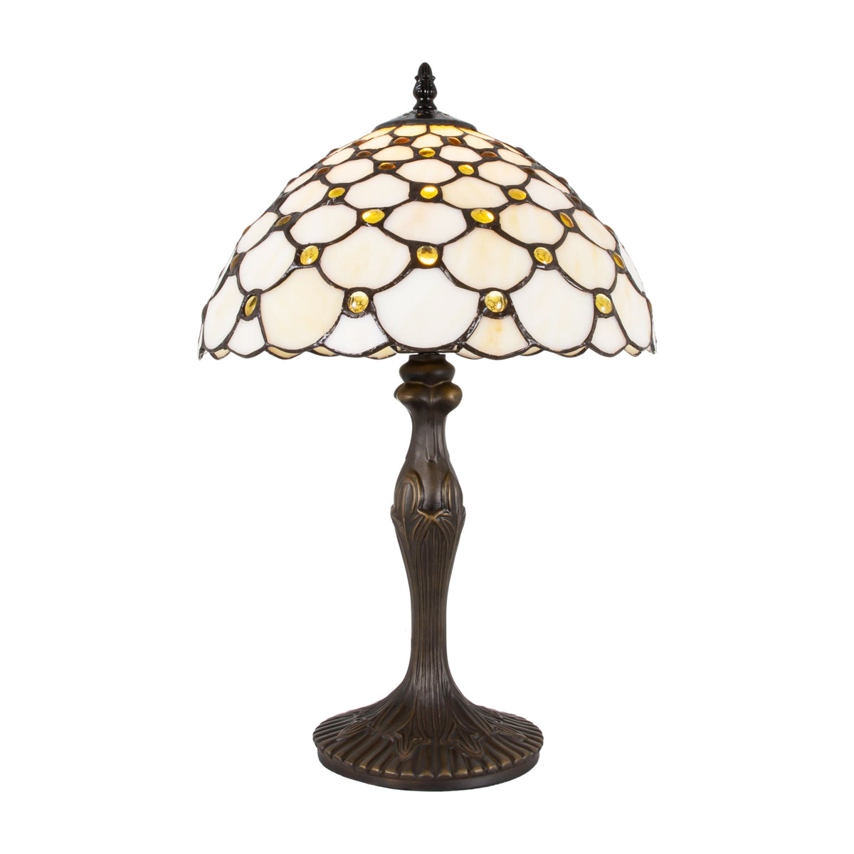 Traditional Stained Glass 12" Tiffany Lamp Multiple Amber Circular Beads