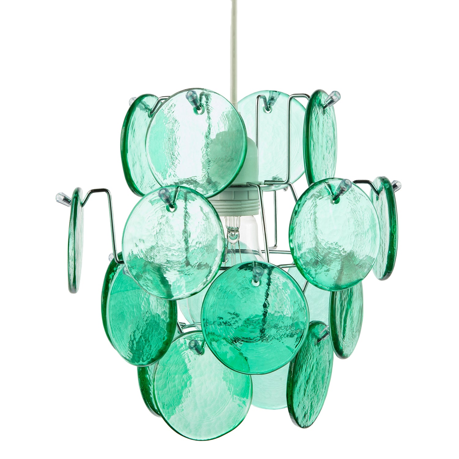 Modern Pendant Lighting Shade with Layered Emerald Green Glass Discs Image 3