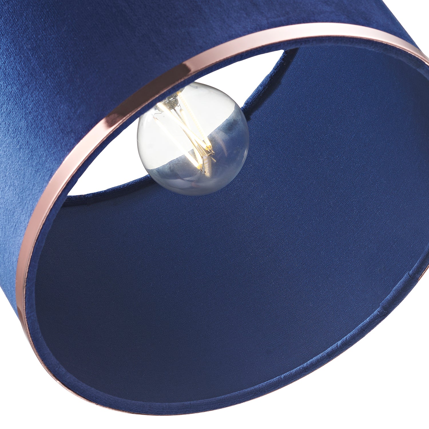 Contemporary Midnight Navy Blue Soft Velvet 10" Lamp Shade with Copper Ring Image 4