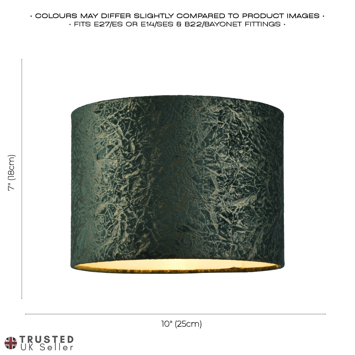 Dark Forest Green Velvet Crinkle 10 Inch Lampshade with Champagne Satin Lining Image 7