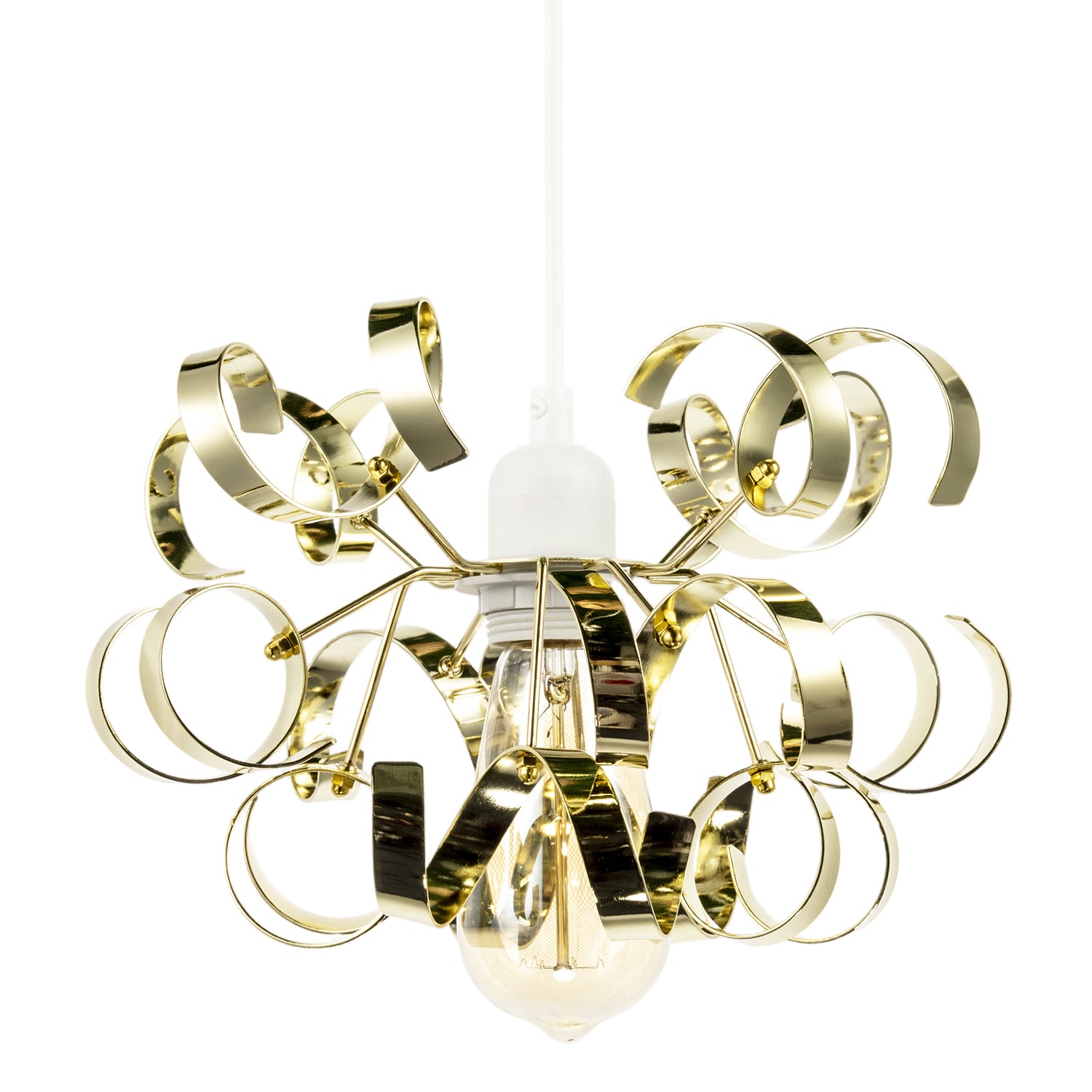 Polished Gold Metal Pendant Shade with Twisting and Curving Strips Image 1