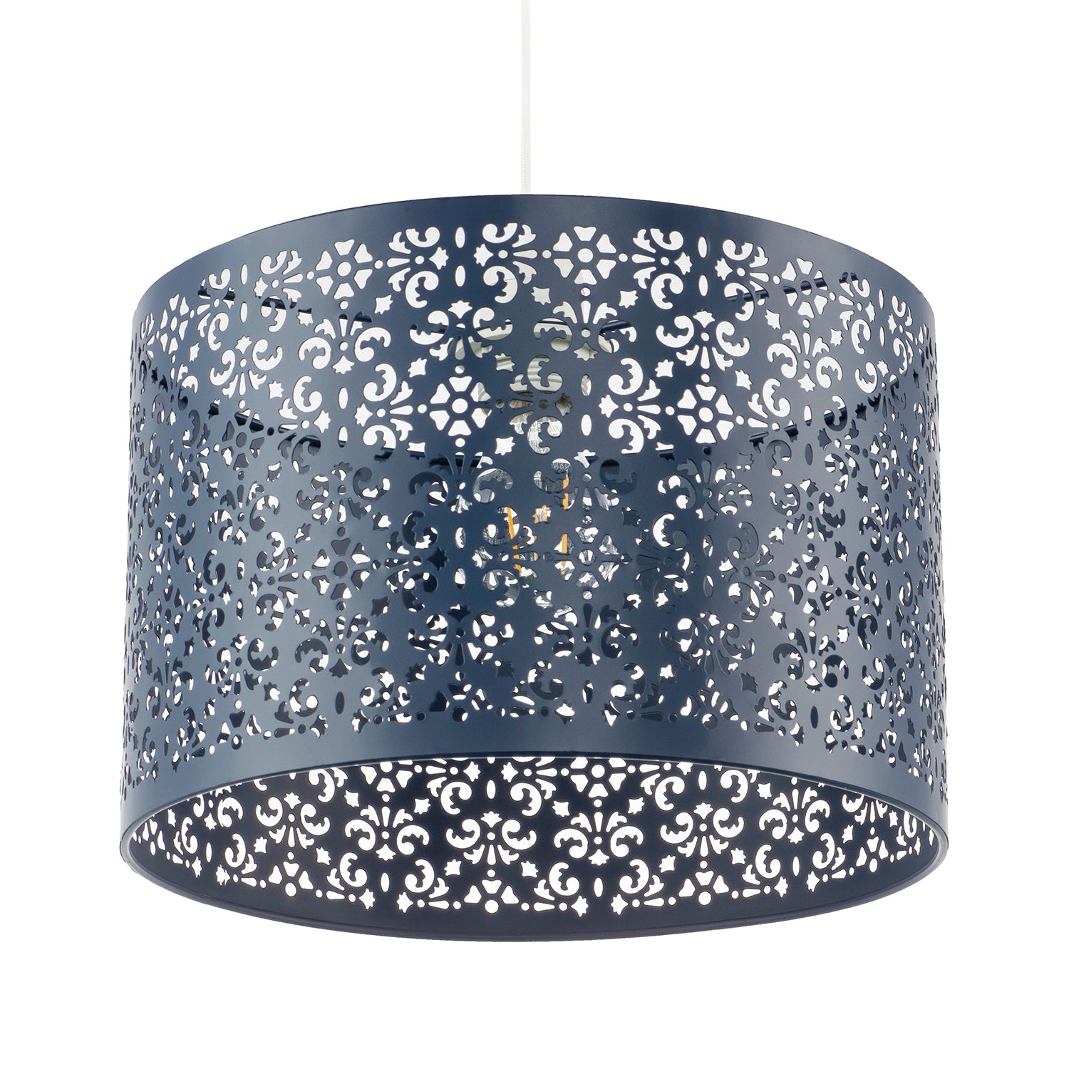 Midnight Blue Moroccan Metal Pendant Lamp Shade with Floral Decoration Image 4